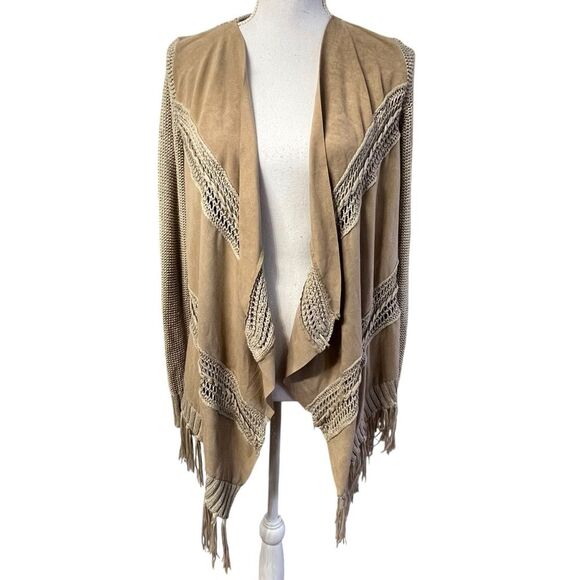 INC International Concept Boho Western Cardigan Sweater Size S Fringe Faux Suede - Picture 1 of 10